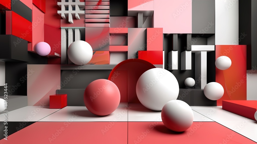 Wall mural Geometric 3d background with cubist inspiration and vibrant, bold colors - Wall murals