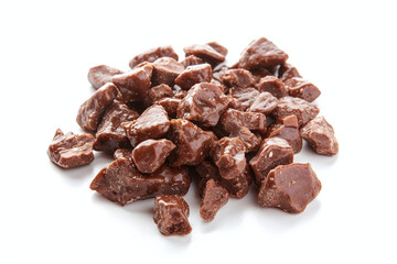 Obraz premium Heap of wet pet food isolated on white background. Close up 