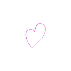 Pink Heart Icon in Hand Drawn Style. Drawing with Wax Crayons, Children's Creativity. Heart Isolated on White Background.
