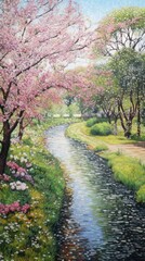 Obraz premium Illustration of a aerial view of a park path landscape flower outdoors