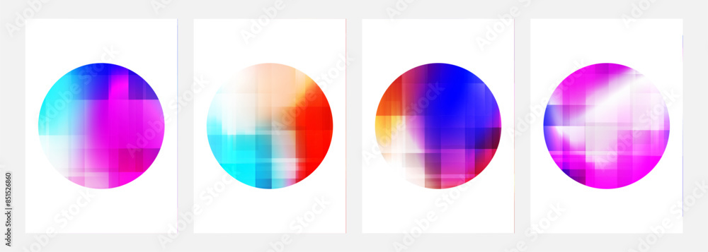 Poster Set of abstract backgrounds with blurred color round shapes. Bright color gradients. Defocused circles for creative graphic design. Vector illustration.