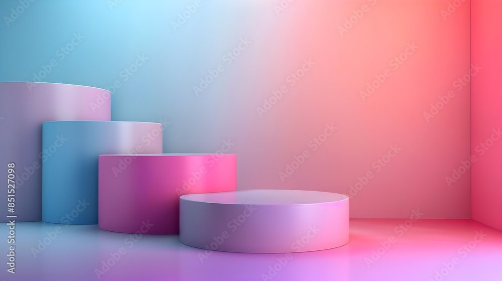 Poster pastel gradient backdrop for elegant product presentation and display in modern 3d studio scene