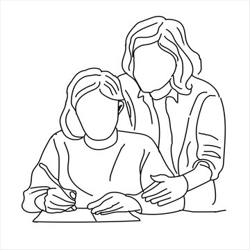 recommend clip art: Student and teacher line art vector, School education activity concept. Modern continuous line draw design graphic vector illustration