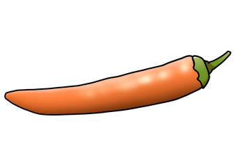 オレンジ色の唐辛子のイラスト（主線あり）