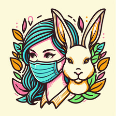 Attractive woman in a rabbit mask, art vector