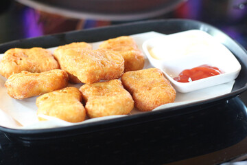 Fried chicken nuggets at a restaurant