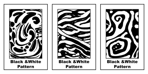 Set of 3 Abstract black and white pattern. For use in graphics. Minimalist illustration for printing on wall decorations