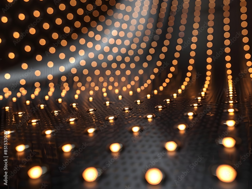 Poster futuristic metallic grid with glowing led elements for advanced technology concept