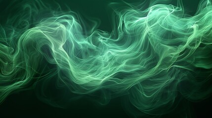 Obraz premium Ethereal swirls of green dance across a canvas of muted black, evoking a sense of mystery and intrigue. Abstract Backgrounds Illustration, Minimalism,