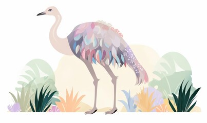 Ostrich paper craft flat design side view zoo theme water color Complementary Color Scheme