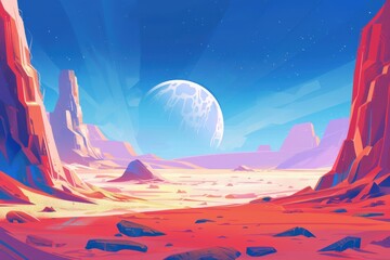 Alien Landscape with a Giant Moon