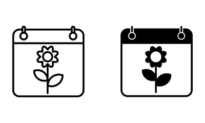 calendar with flower plant, illustration of springtime season icon vector