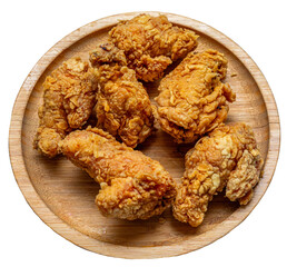 Crispy Fried Chicken on Wooden Plate