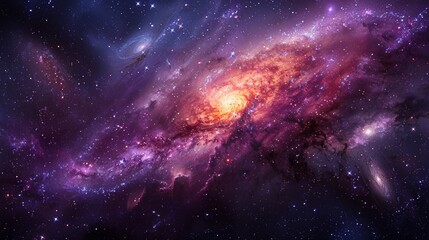 A vibrant purple galaxy swirling with stars and nebulae, a glimpse into the vastness of the universe.