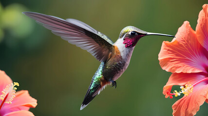 Fototapeta premium a hybrid creature hummingbird-hibiscus in one