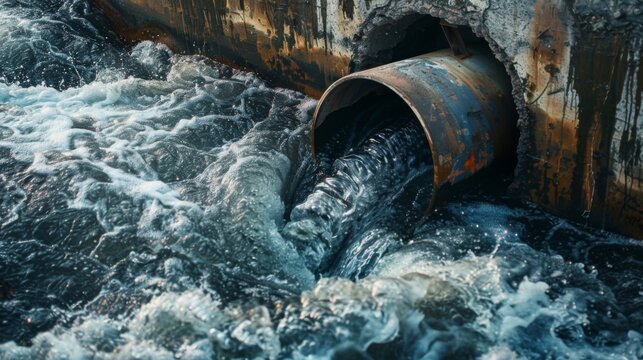 Environmental damage concept,&nbsp;Industrial and factory wastewater discharge pipe into the canal and sea,&nbsp;dirty water pollution,&nbsp;Sewage pipe outfall into the river,&nbsp;the river is polluted