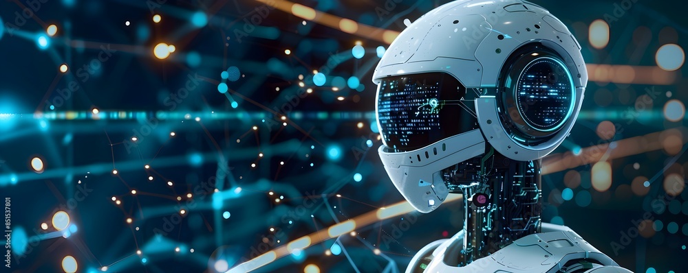 Poster ai powered customer service chatbot being programmed by developers technology networking and digital