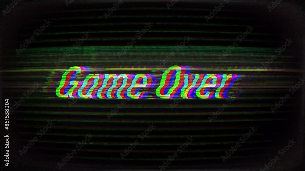 Poster game over text message on television or computer screen with heavy distortion effects