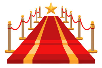 Red carpet and golden barriers on transparent VIP event luxury celebration Celebrity party entrance Grand opening Cinema premiere modern flat design simple vector illustration isolated transparent