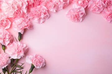 Pink carnation flowers border petal plant inflorescence.