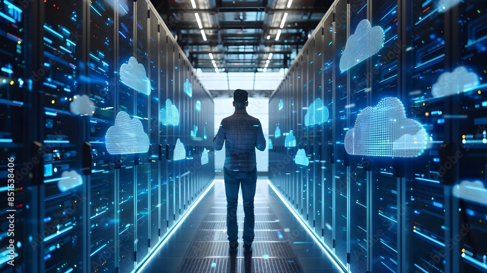 Poster entrepreneur accessing secure cloud storage network to retrieve sensitive business files