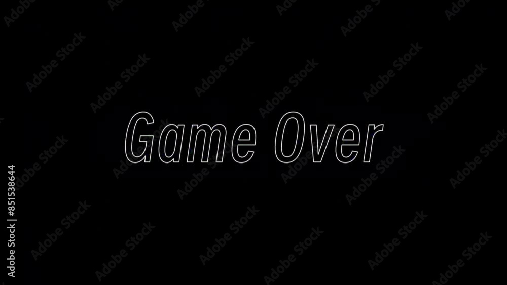 Poster game over text message animation on black background with glitches, static and chromatic aberrations