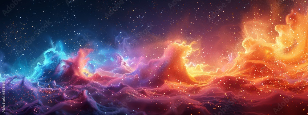 Poster a vibrant explosion of colors and shapes, dancing across the canvas in a mesmerizing abstract.