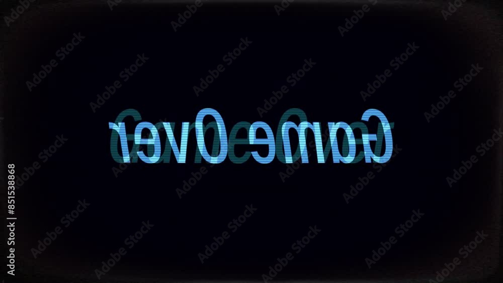 Poster game over text message animation with heavy distortions, glitches, static and flickering effects