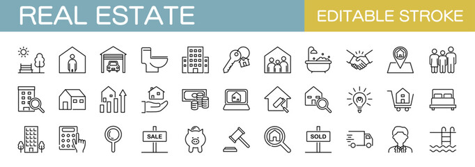 不動産に関するラインアイコンセット