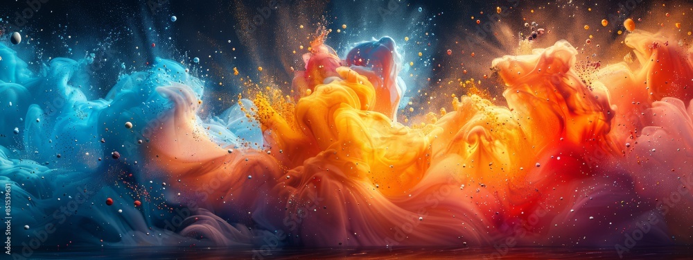 Poster a vibrant explosion of colors and shapes, dancing across the canvas in a mesmerizing abstract.