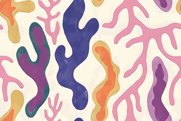 Cartoon seamless pattern of watercolor microorganisms amoeba isolated on white background