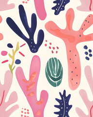 Cartoon seamless pattern of watercolor microorganisms amoeba isolated on white background