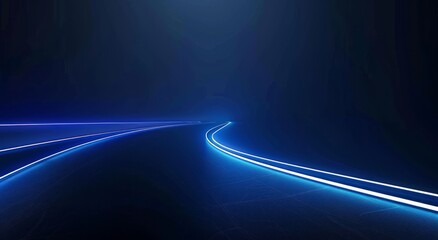 A sleek, minimalist background with subtle neon blue curves on the right side of an empty dark space