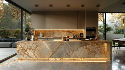 Luxe marble countertops gleaming under soft ambient light, elevating the aesthetic of modern kitchens. Abstract Backgrounds Illustration, Minimalism,