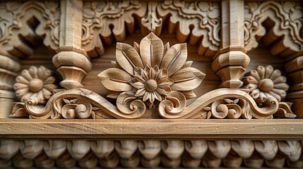 Intricately carved wooden panels showcasing traditional craftsmanship and cultural heritage. Abstract Backgrounds Illustration, Minimalism,