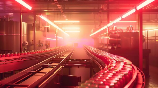 A food processing plant with conveyor belts and packaging machines