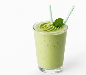 Matcha milkshake on plastic cup,isolated on white background