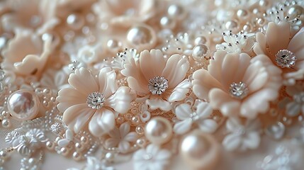 Exquisite pearl embellishments adorning bridal accessories, adding a touch of elegance to wedding attire. Abstract Backgrounds Illustration, Minimalism,