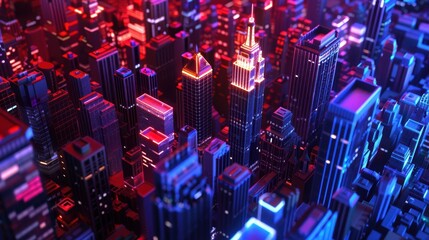 A vibrant and futuristic cityscape illuminated by colorful neon lights, highlighting the dynamic energy and architecture of the metropolis at night.