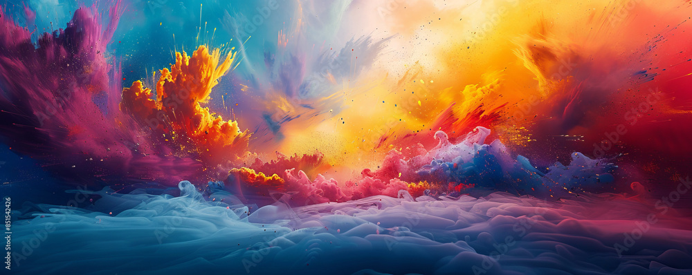 Poster a burst of vibrant colors exploding across a canvas, creating a sense of chaotic energy.
