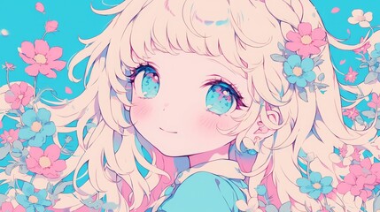 Anime girl with a soft smile and flowing hair, depicted in a close-up view