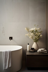 Modern luxury bathroom interior in natural grey and beige colors