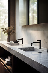 Modern luxury bathroom interior in natural grey and beige colors