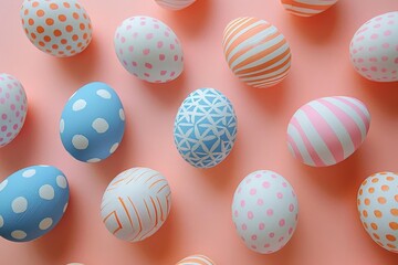 Obraz premium Various patterned Easter eggs on a pastel background,