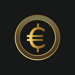 Euro sign on gold coin flat style 