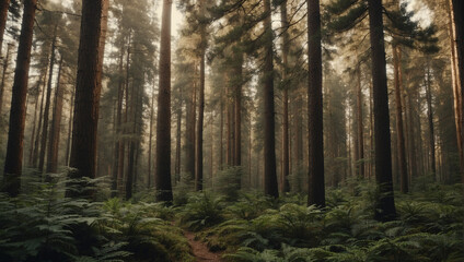 Obraz premium Tall trees in the forest, summer time jungle landscapes