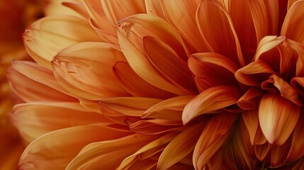 Autumn chrysanthemum, close-up, rich orange hues, soft fall lighting, intricate petal details, muted background.