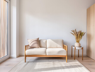 Living room interiors with minimalist deco in a luxury apartment. Residential Real Estate interior design composition