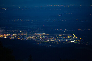 Fototapeta premium aerial view on the lights of night town