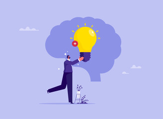 Add ideas or find new inspiration concept, big idea creativity and innovation to change or invent new products solution, businessman adding new idea and creativity to employees
